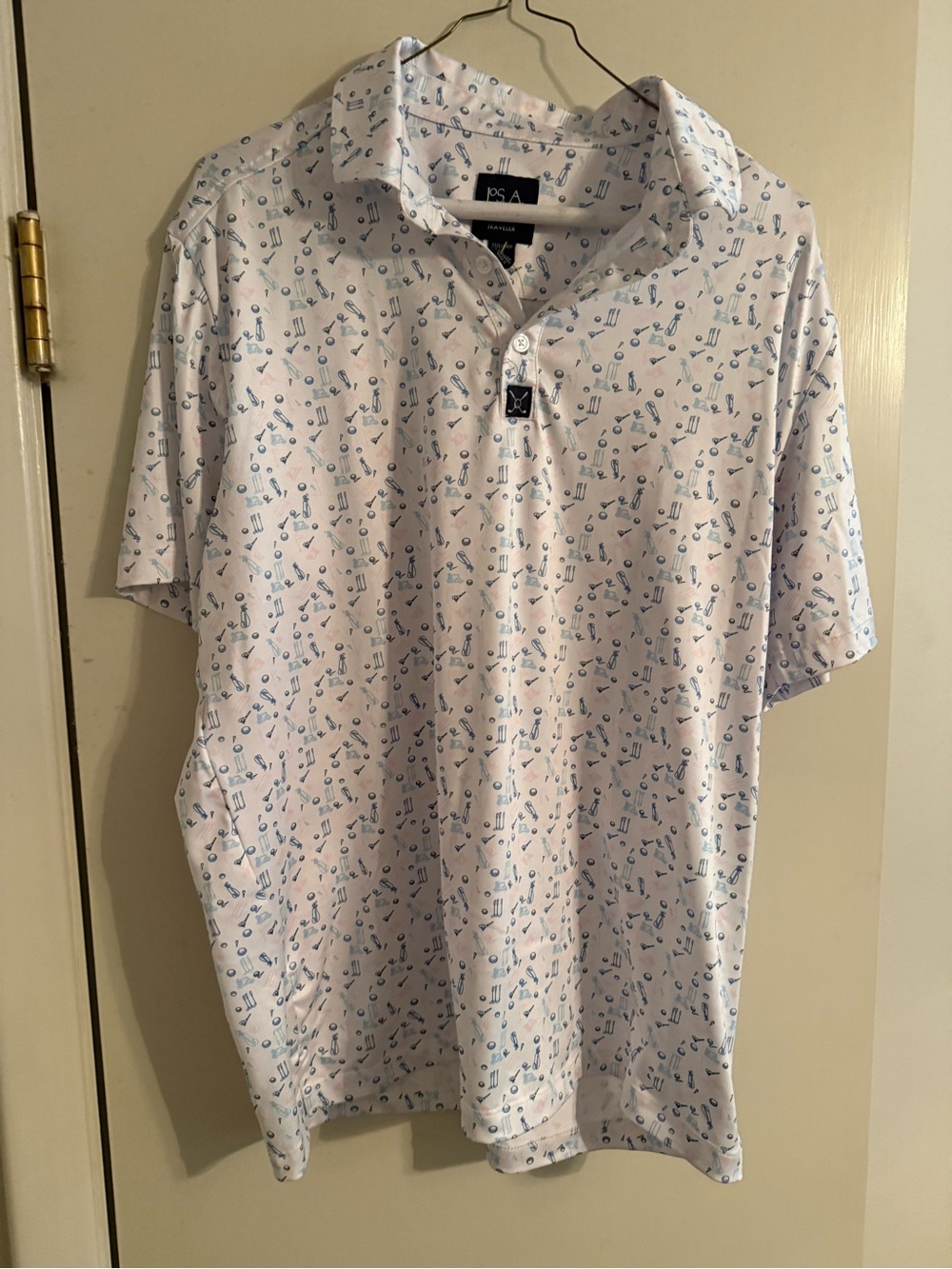 Jos. A. Bank White Polo with Light Blue Micro Print